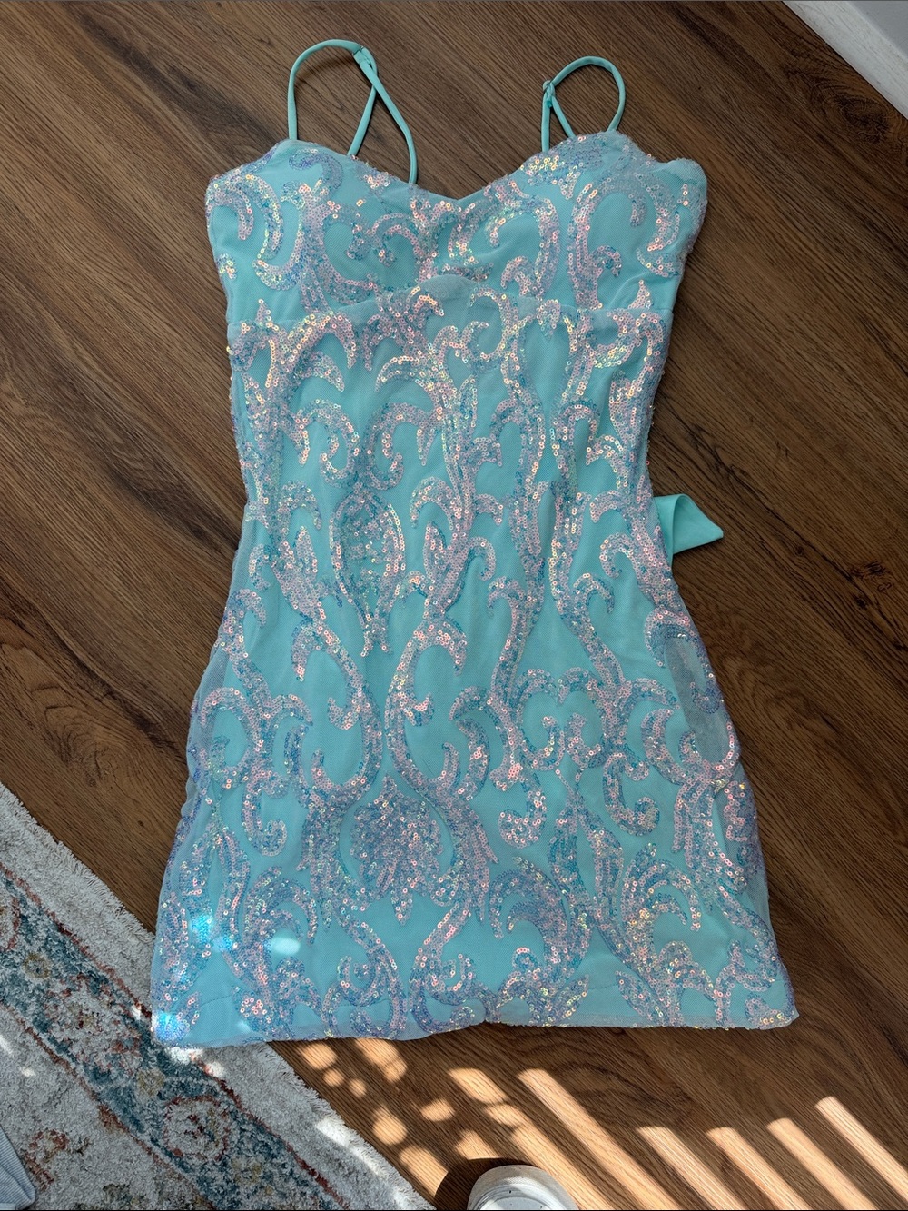 Windsor Aqua Sequin Embellished Spaghetti-Strap Dress